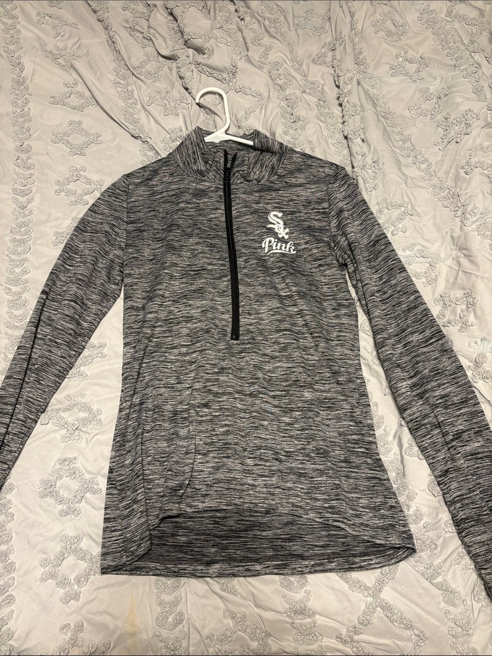 PINK Victoria's Secret Gray Space-Dye Quarter-Zip Long Sleeve Top
